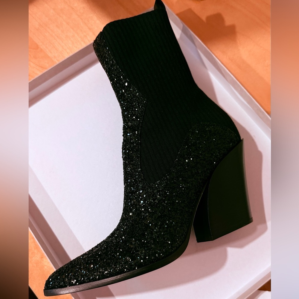 Jimmy Choo Mele Glitter 85 Western Stretch Knit Block Heel Ankle Boots Black 39 - Picture 9 of 9